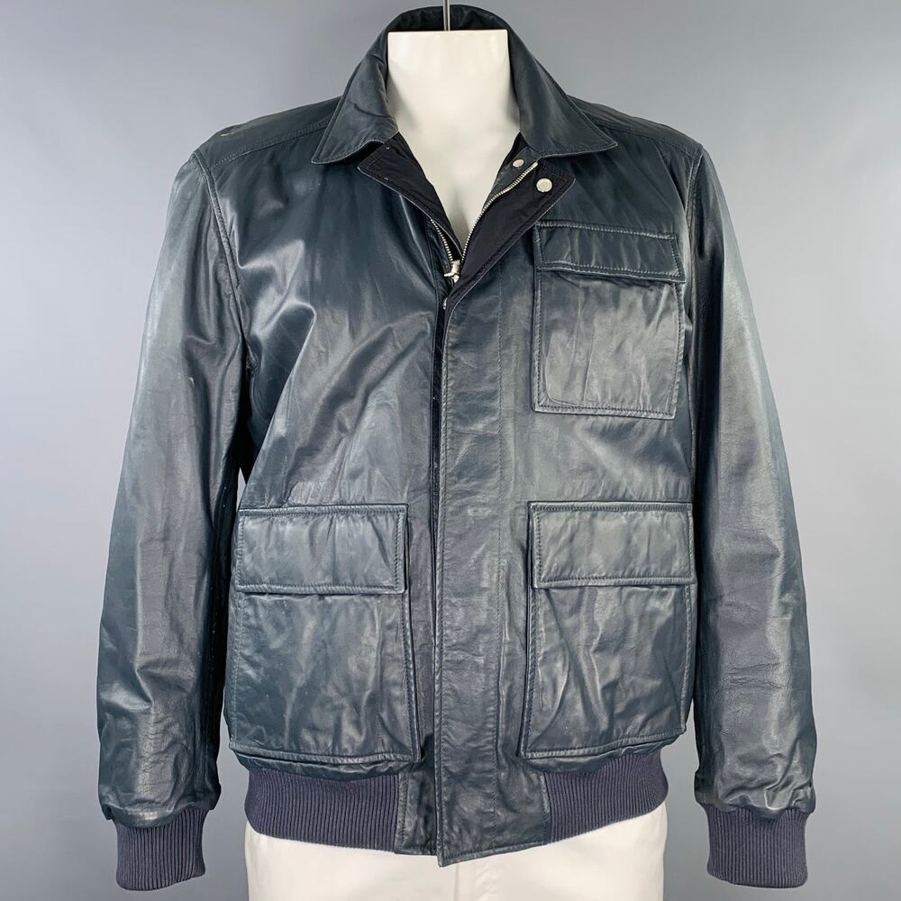 PORSCHE DESIGN Size L Grey Charcoal Leather Reversible Jacket